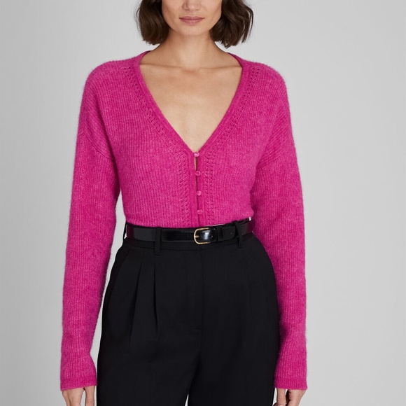Reversible Alpaca Blend V-Neck Cardigan -New WithTags - NEVER WORN - Hot Pink - Picture 1 of 6